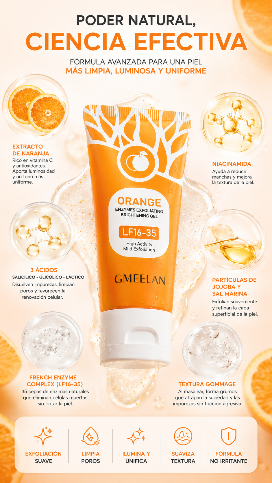 Orange Exfoliating Gel - Gmeelan | Exfoliación Suave para una Piel Más Lisa y Radiante