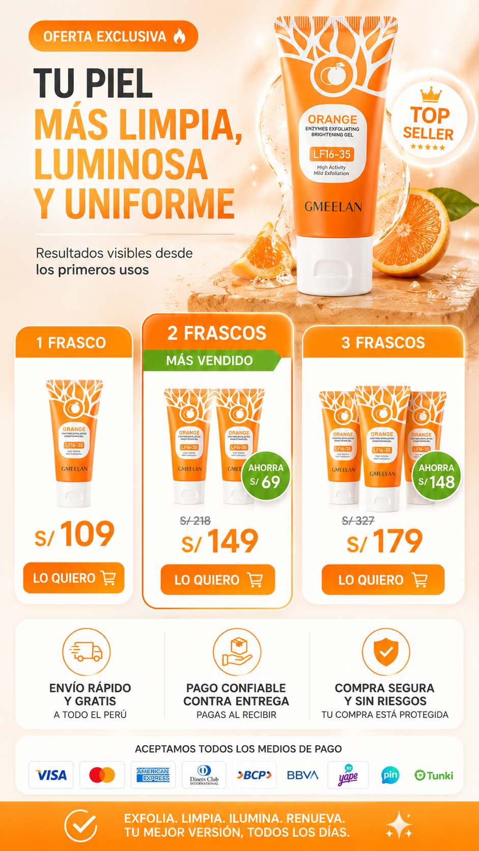 Orange Exfoliating Gel - Gmeelan | Exfoliación Suave para una Piel Más Lisa y Radiante
