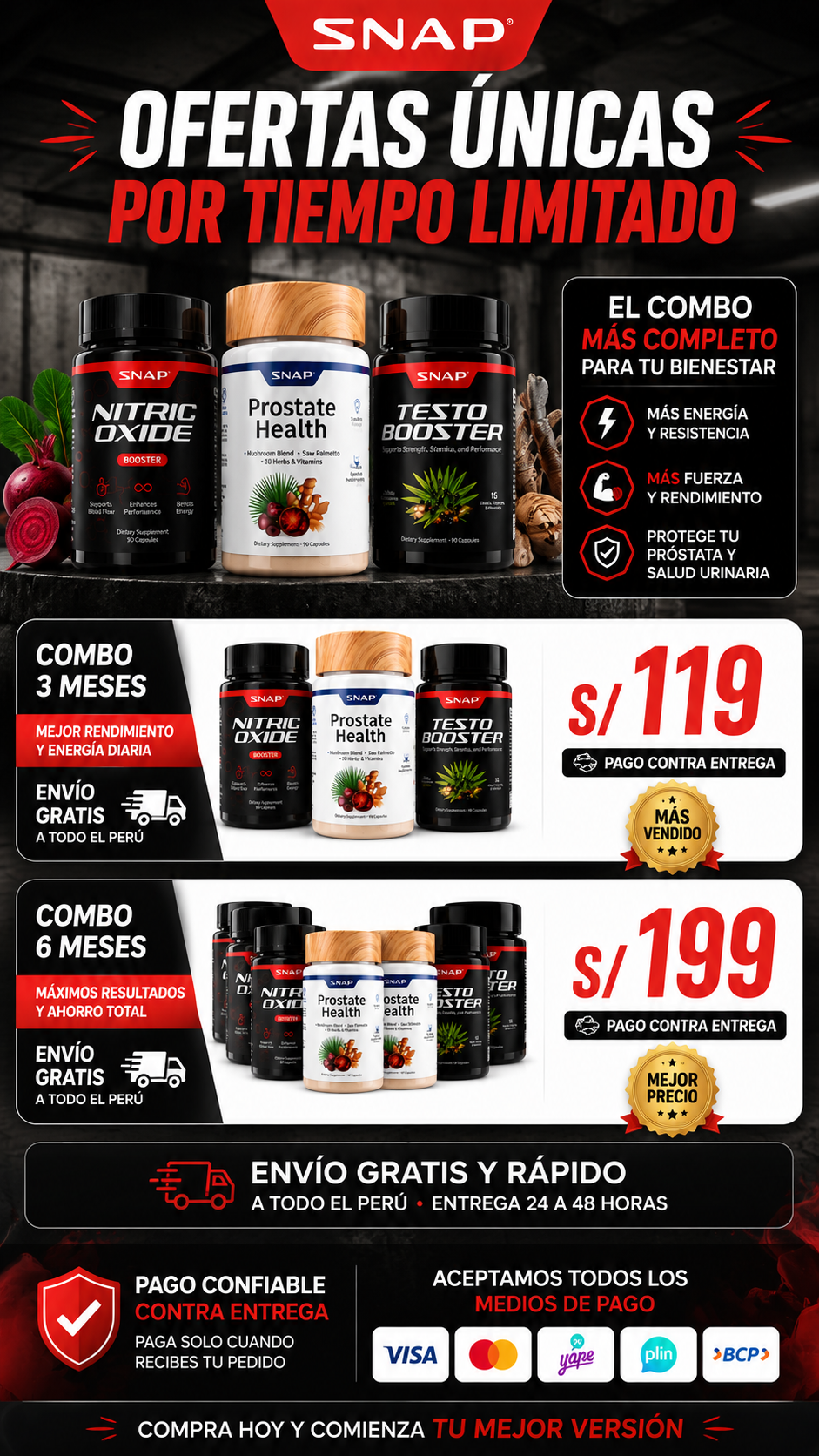 Snap Power Man 3 Combo: Nitric Oxide | Prostate Health | Testo Booster